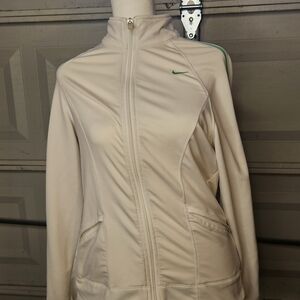 Nike FitDry Women’s Track Jacket White Green Stripe Full Zip Size S